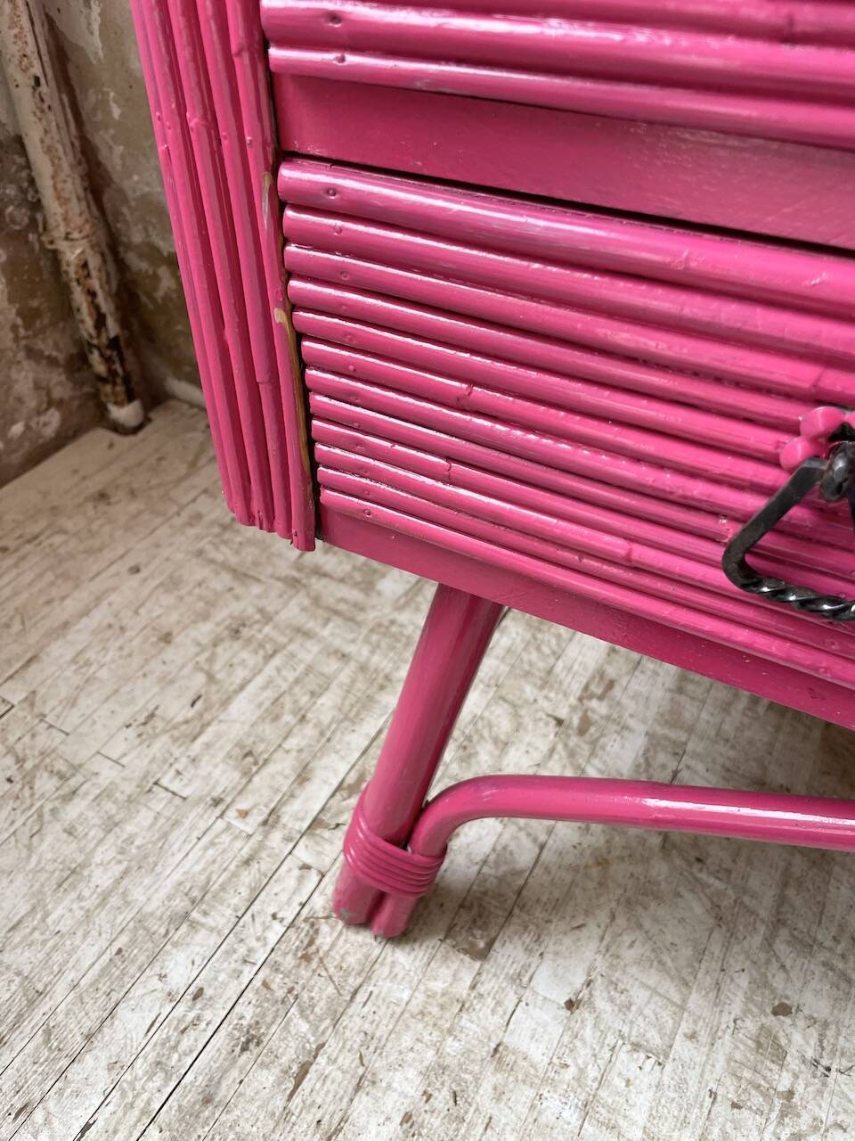 Vintage pink rattan chest of drawers