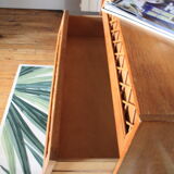 Vintage rattan wood chest of drawers