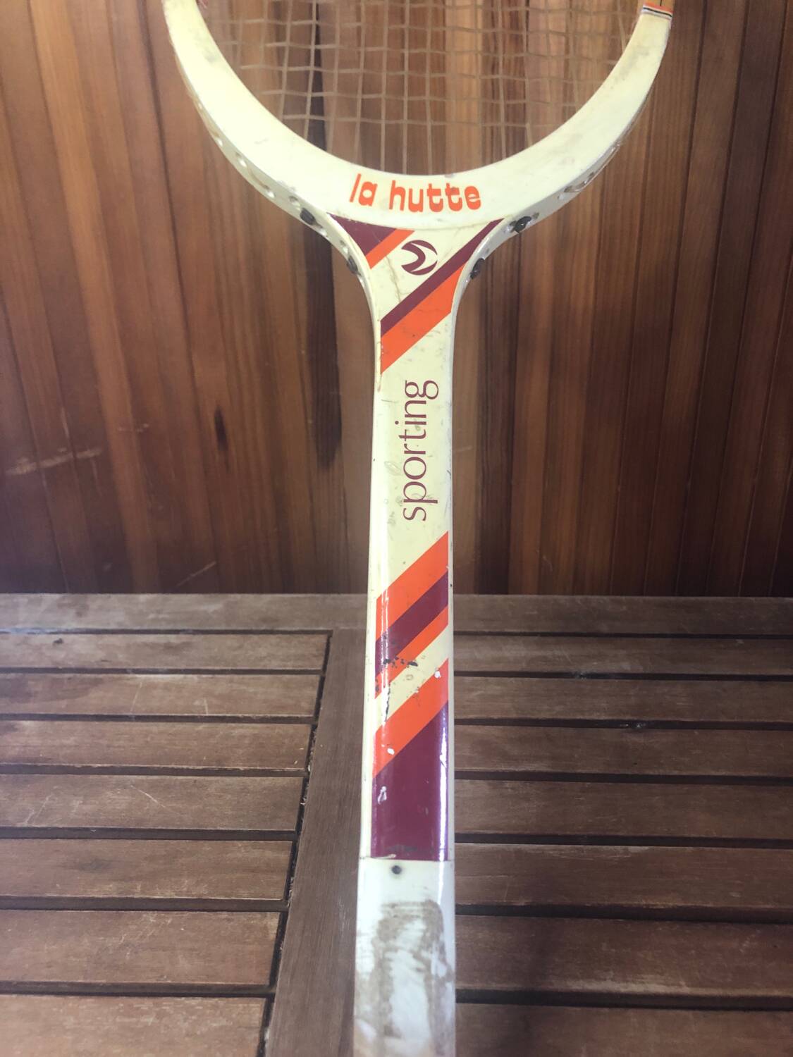 Old la hutte tennis racket wood + cross & protective cover