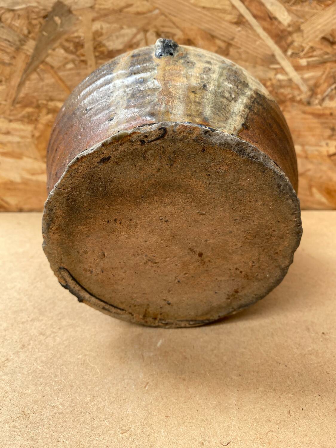 Antique oil jug jar double handle glazed stoneware grey vintage