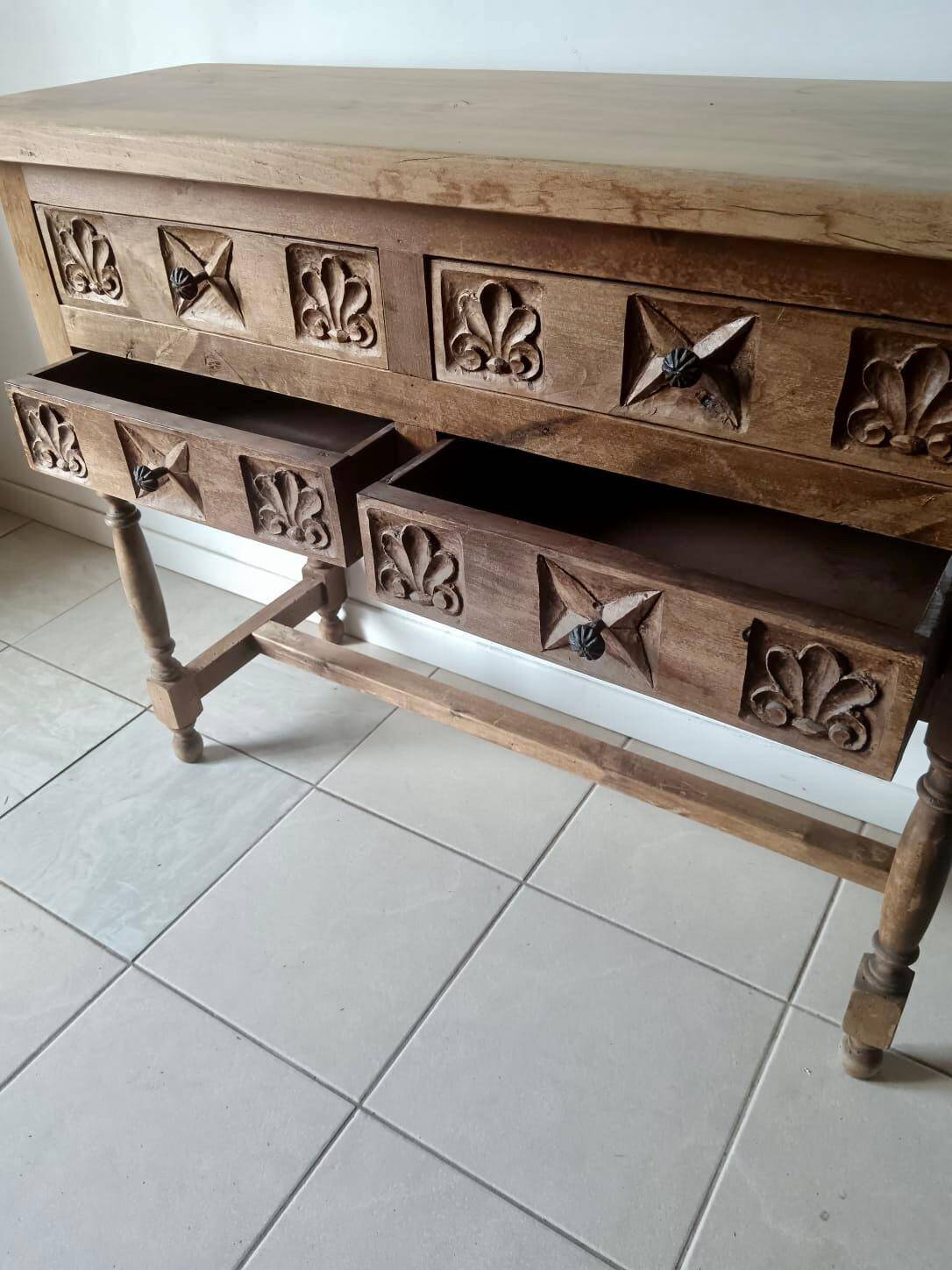 Antique Spanish hand-carved console table