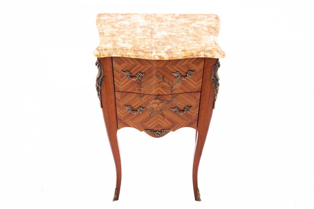 Antique bedside tables with stone top, France, circa 1910.