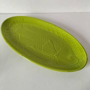 Plat à poisson Gien vert vintage en relief