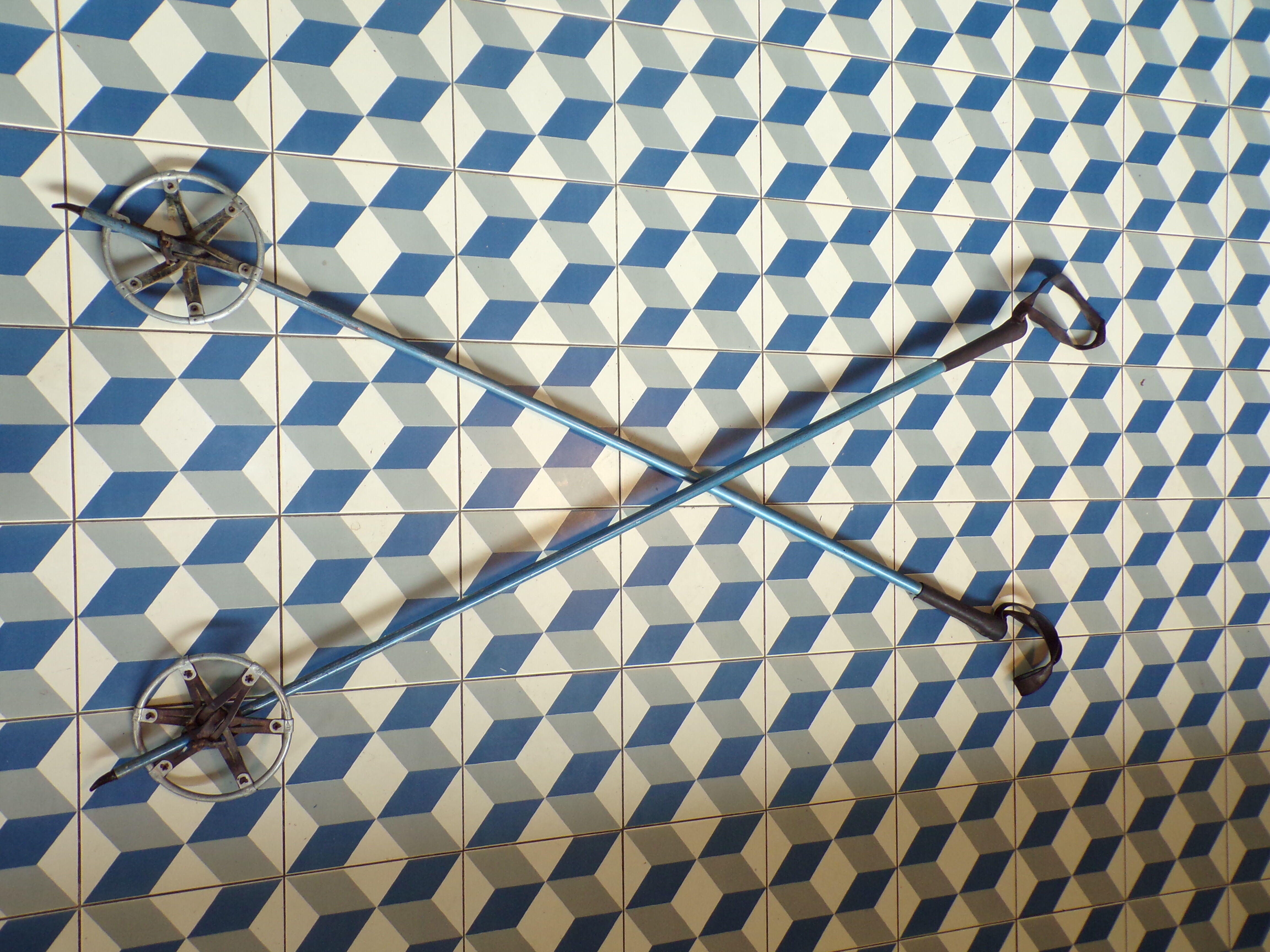 Vintage metal and leather ski poles