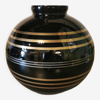 Art deco ball vase in black glass
