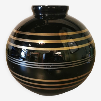 Vase boule art déco en verre noir