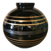 Vase boule art déco en verre noir