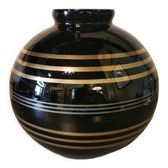 Vase boule art déco en verre noir