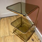 1970 side table with smoked mirror and metal