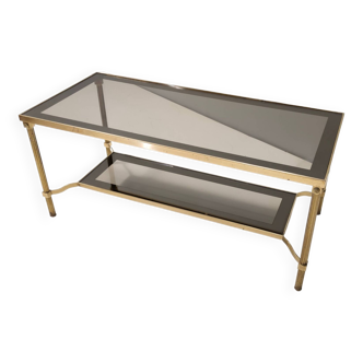 Vintage Rectangular Brass Coffee Table with Mirrored Glass Edges, Italy