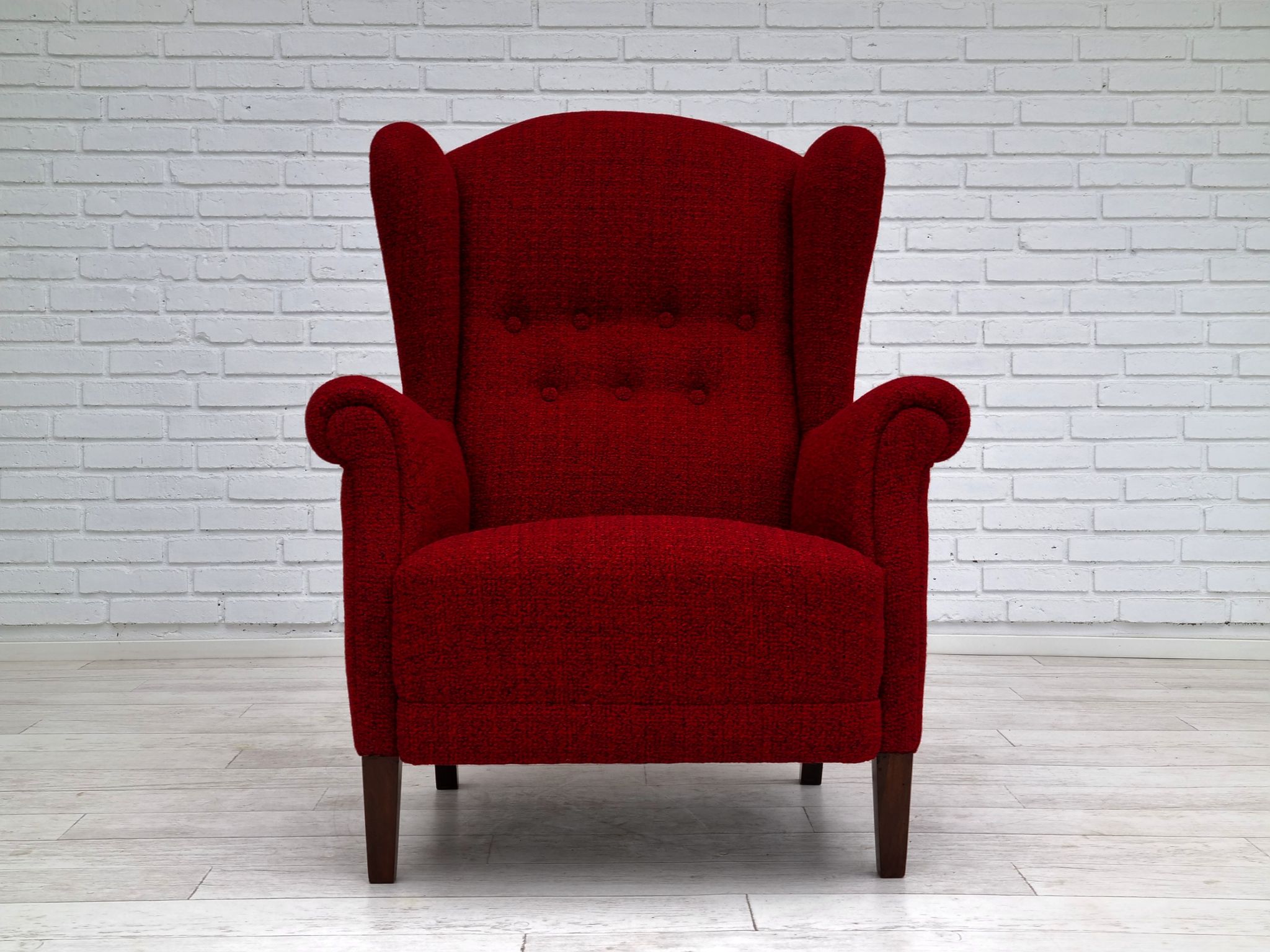 50s, Danish design, refurbished chair, furniture wool, mahogany wood