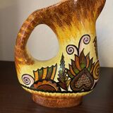 Quimper fouillen faience pitcher from the 50s/60s oblique shape gorse decor