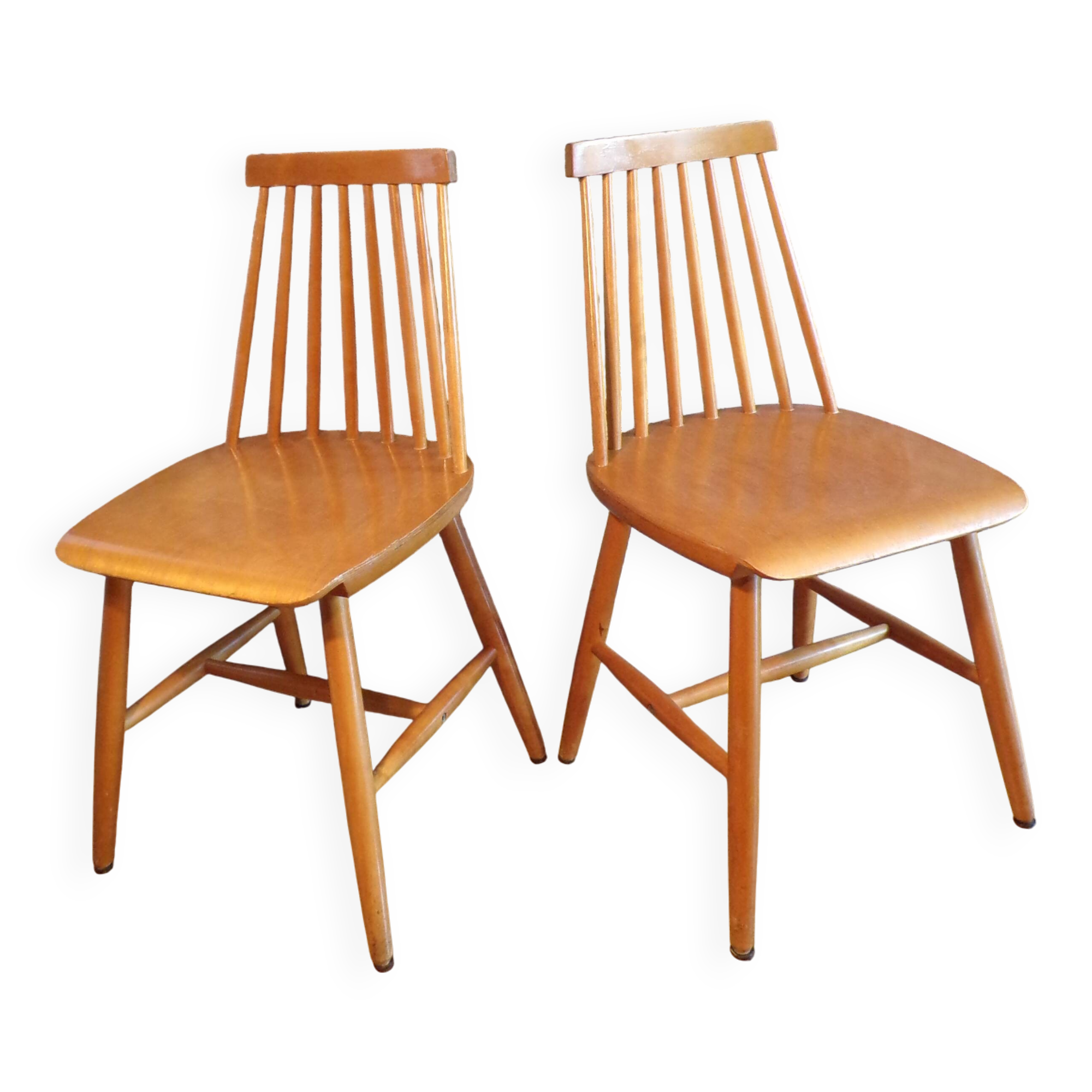Pair of Ikea Stockholm light wood chairs