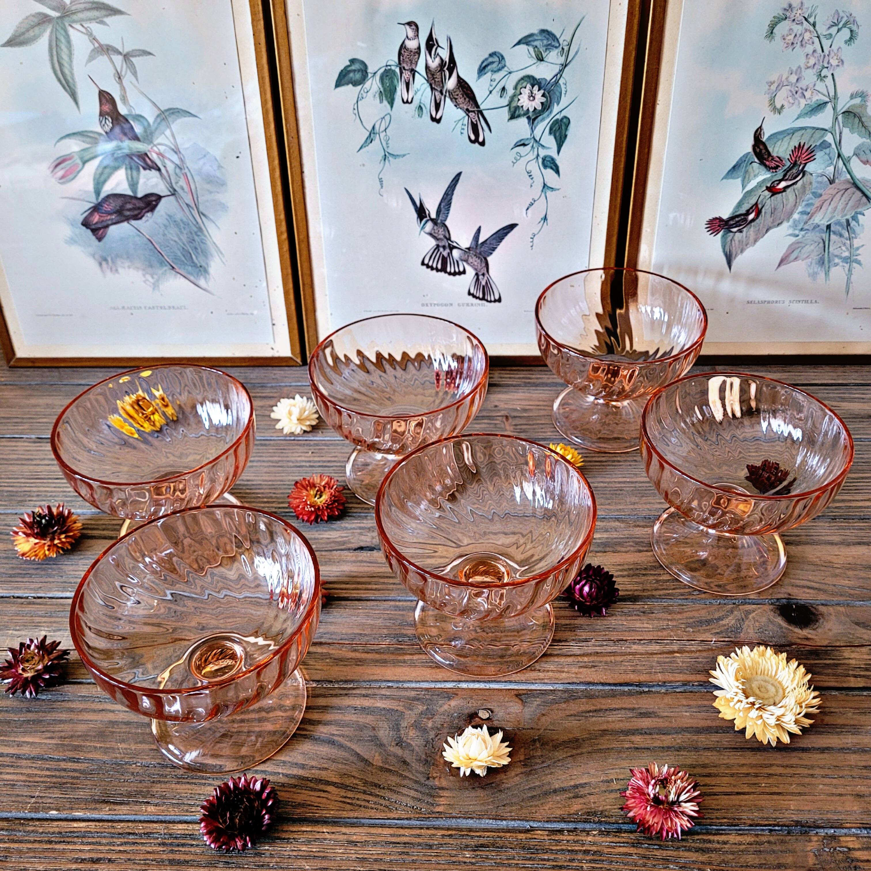Vintage rosaline arcoroc luminarc pink glass ice cream cups (set of 6)