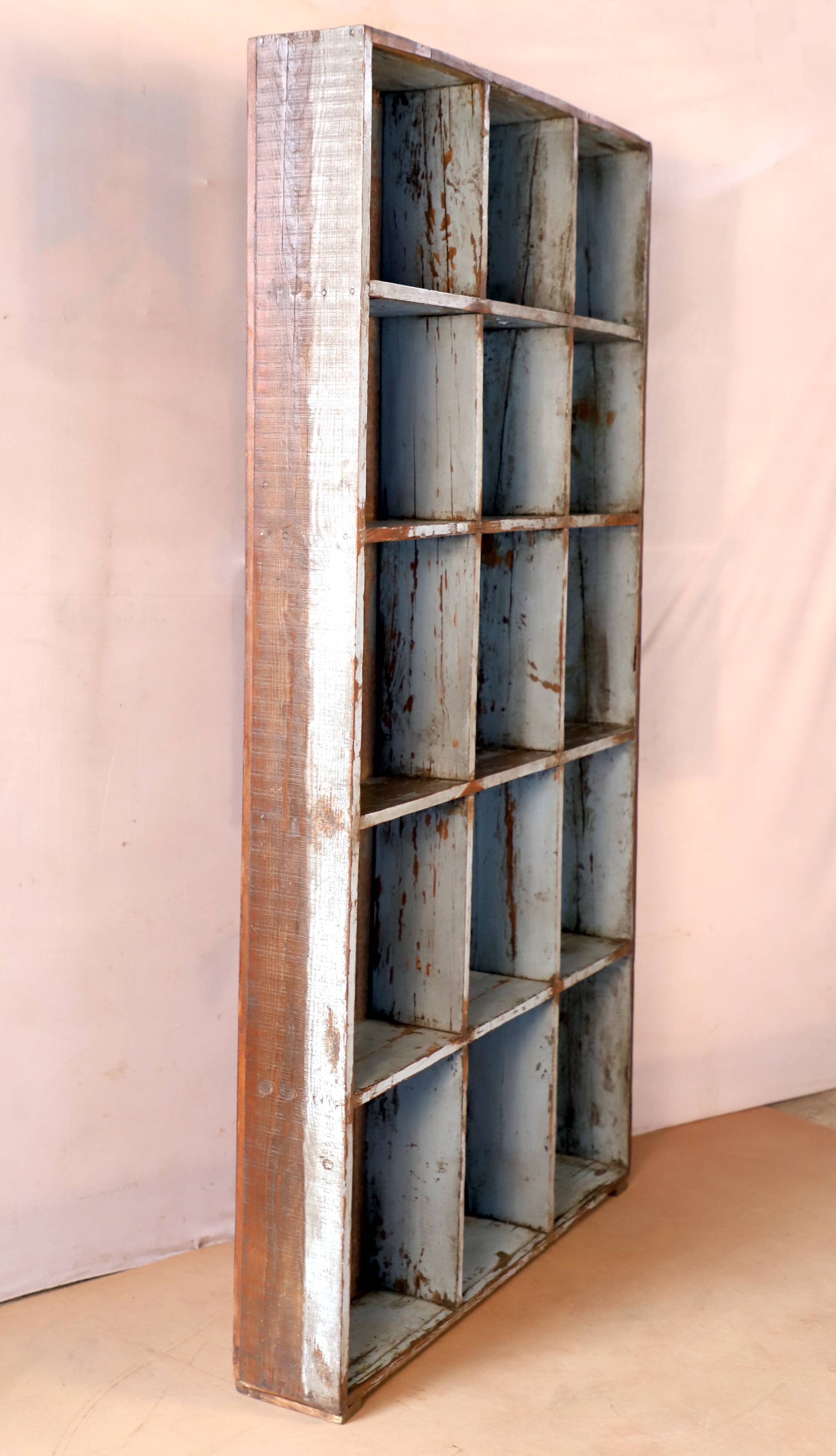 Bookcase - shelf 15 Burmese teak lockers with blue inner patina blue blue interior