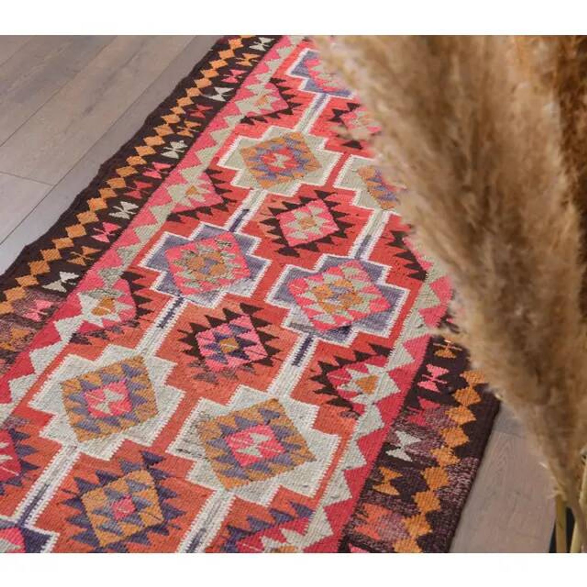 1970s Vintage Turkish Hand-Knotted Wool Cotton Red Runner Rug 94x347