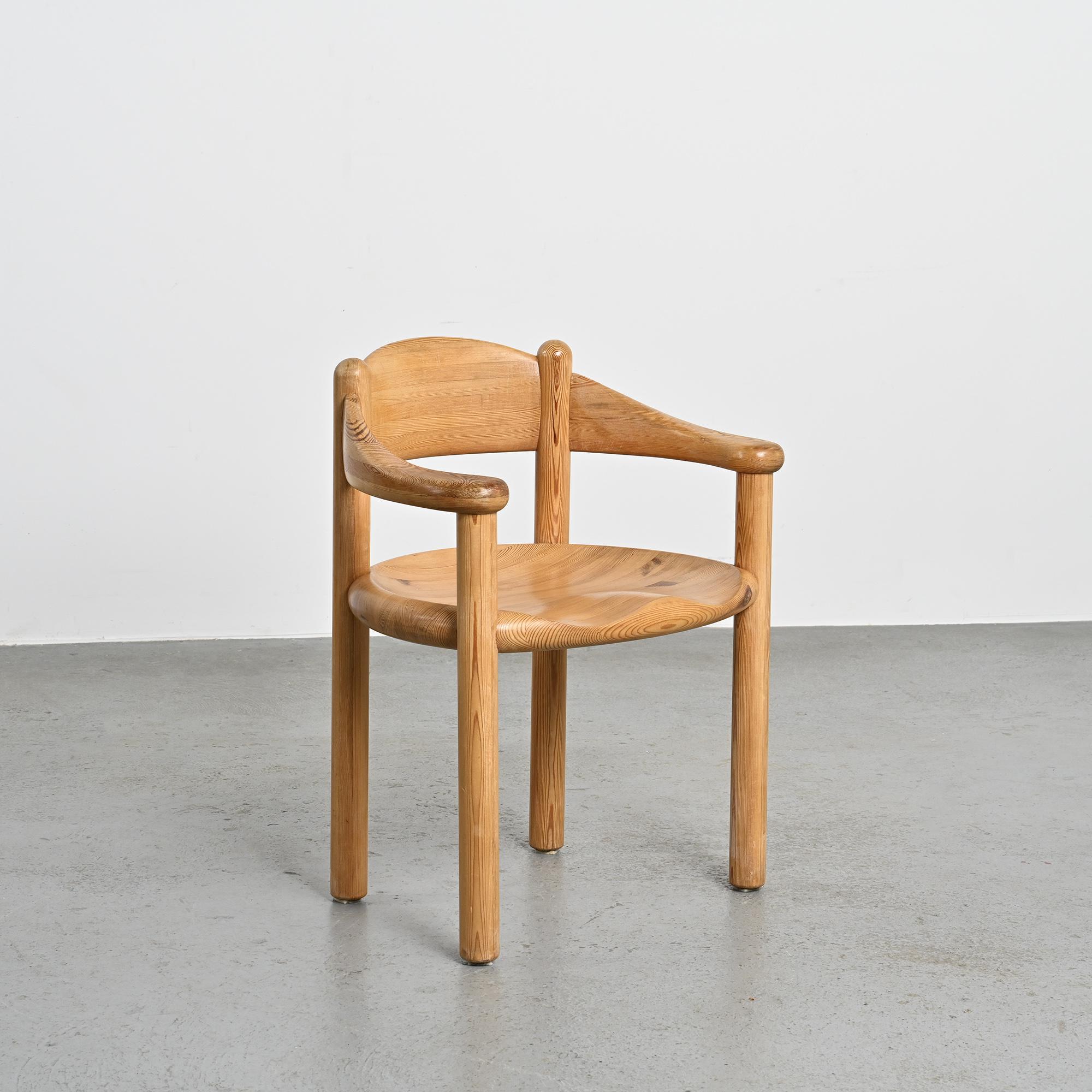 Set of 6 solid pine chairs by Rainer Daumiller, Denmark, circa 1970.