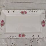 Rectangular dish in german porcelain white openwork bordered silver and old pinks