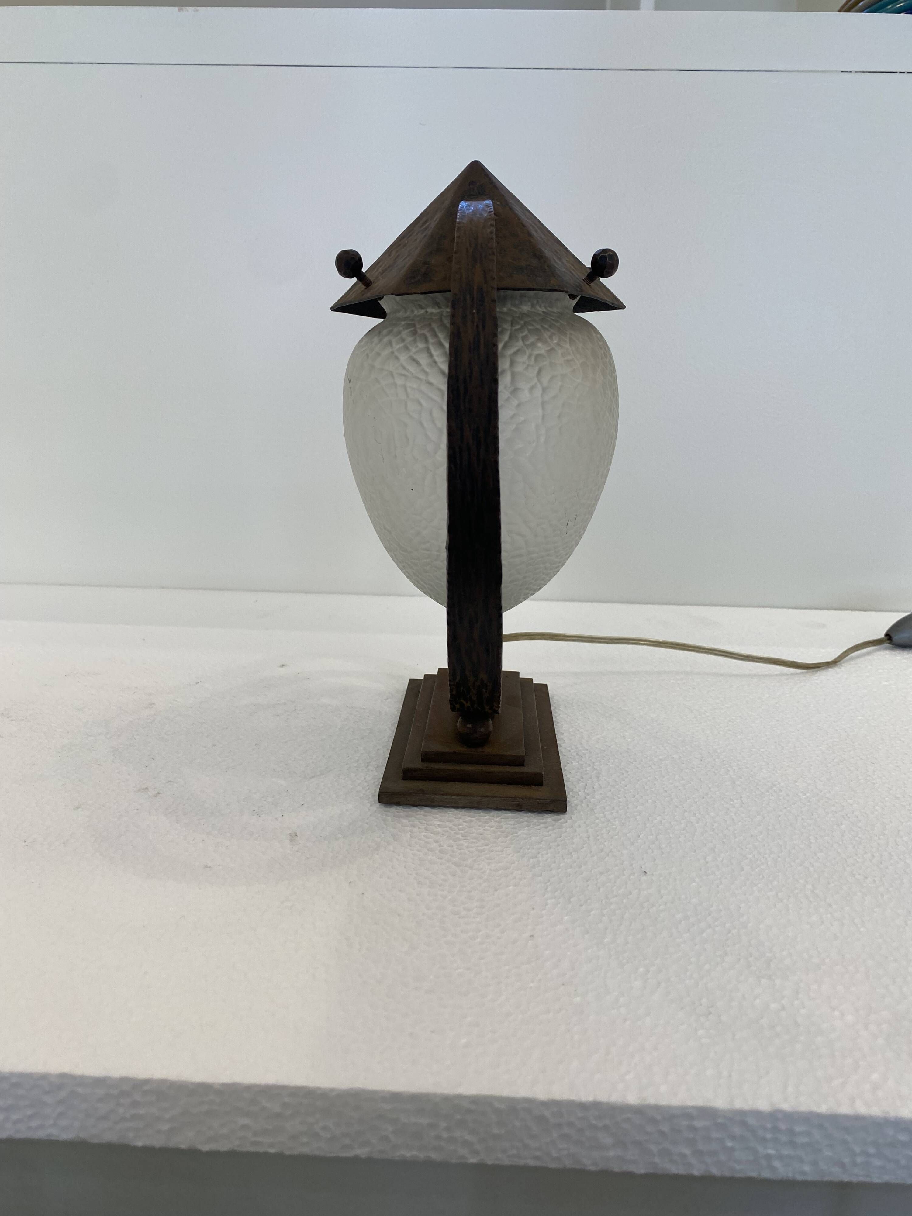 Sculptural Art Deco Table Lamp With Frosted Glass Shade, 1930s