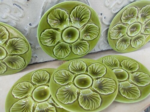 6 oyster plates Proceram vintage Green color
