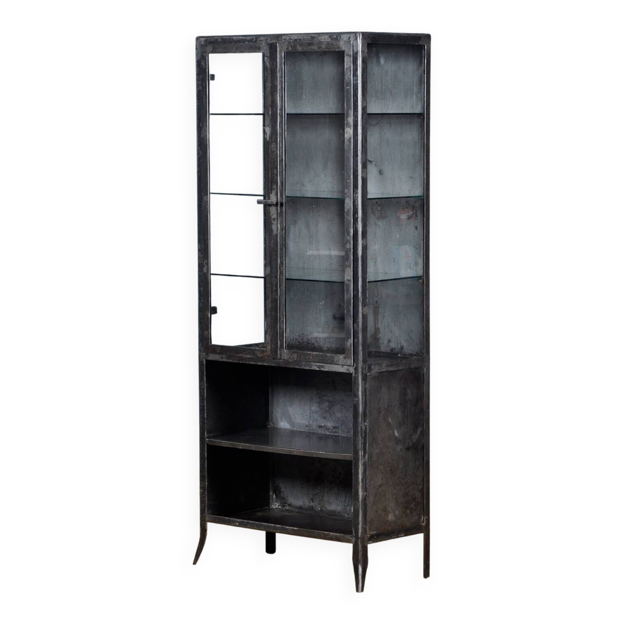 Armoire médical vintage en verre et fer, 1950s