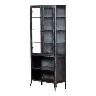 Vintage Glass & Iron Medical Cabinet, 1950s