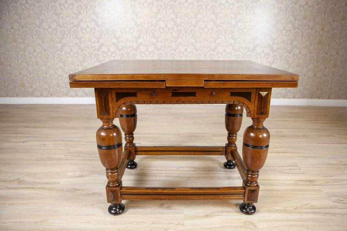 Dutch Extendable Oak Side Table, Late 19th Century