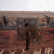 Antique iron-reinforced pine wood chest – China, circa 1900