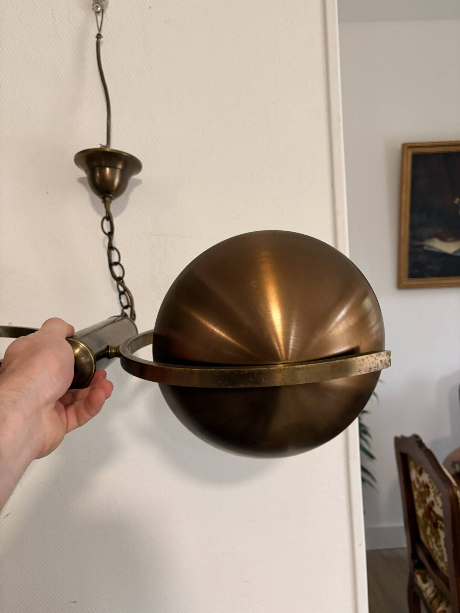Vintage Space Age Italian Modernist Brass Gold Chandelier
