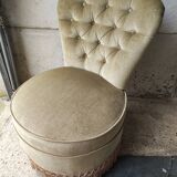 Green velvet toad armchair with vintage fringes