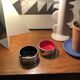 2 vintage ashtrays Isamu Kenmochi space age black and red Japan 1960