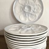 12 Saint Amand oyster plates, sky blue and white