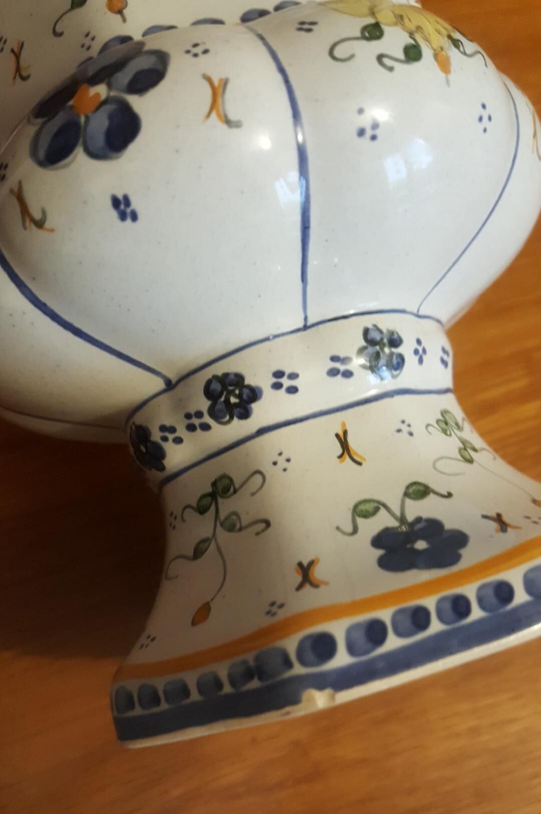 Medici vase in old Rouen earthenware signed R Tion handmade