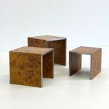 Set of three Tommaso Barbi mid-century modern burl wood nesting tables