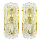 Pair of Scandinavian Glass & Brass Wall Lights/Sconces by Carl Fagerlund for Orrefors & Lyfa, 1960s