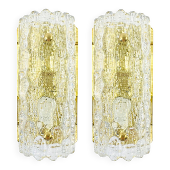 Pair of Scandinavian Glass & Brass Wall Lights/Sconces by Carl Fagerlund for Orrefors & Lyfa, 1960s