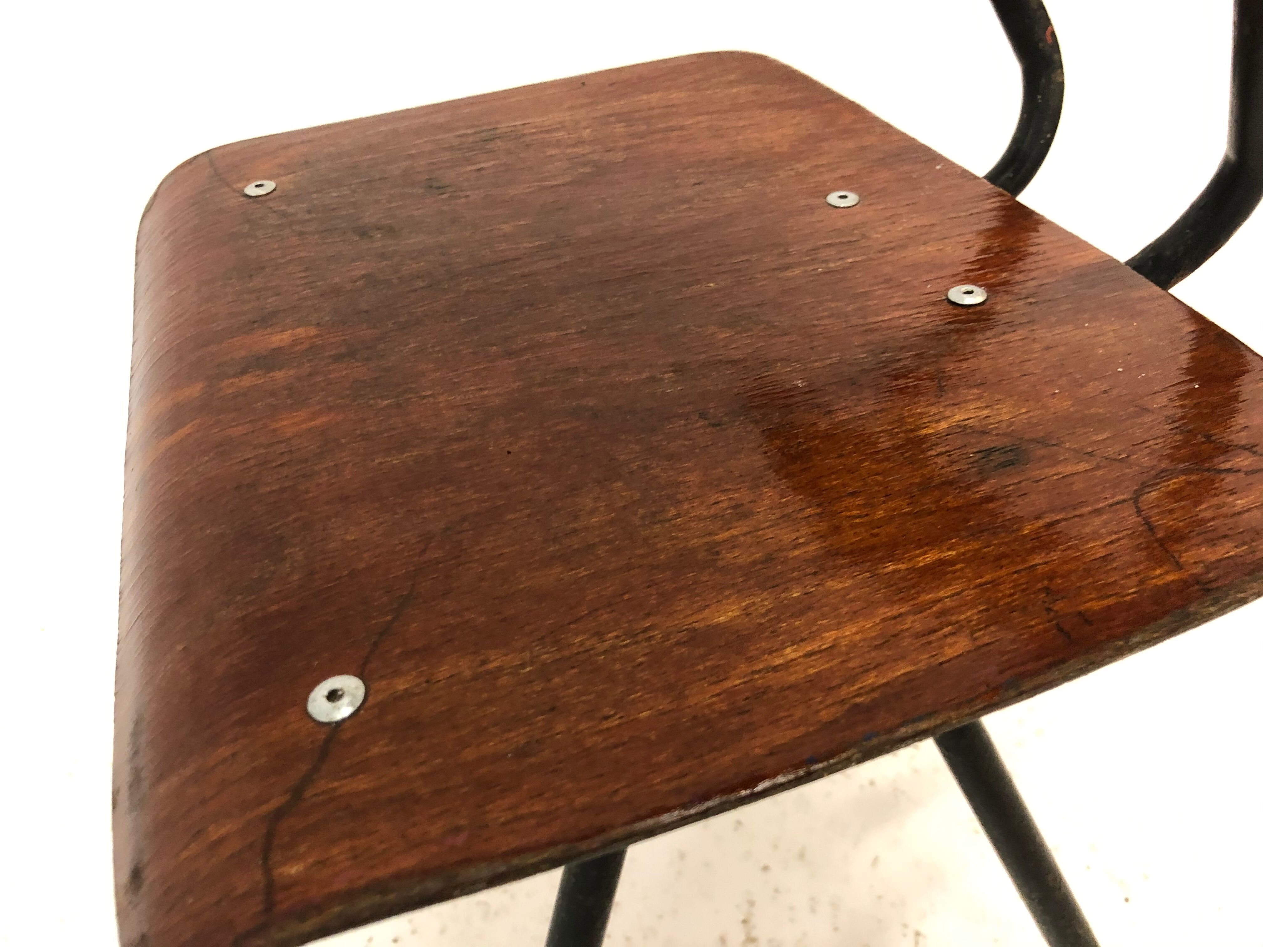 Vintage industrial children's chair, school chair, Dutch design