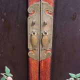 Asia, 20th century: Lacquered cabinet decorated with vases of flowers in hardstone