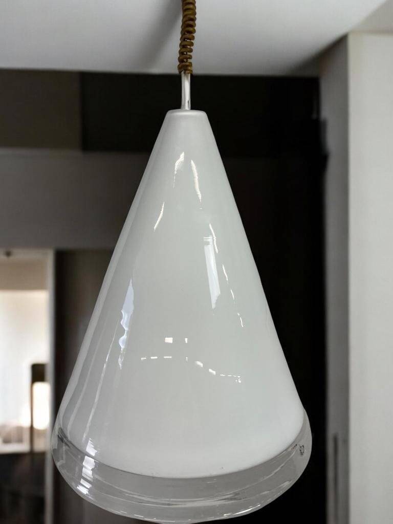 Vintage XL glass pendant light / cone / Renato Tosi for Leucos