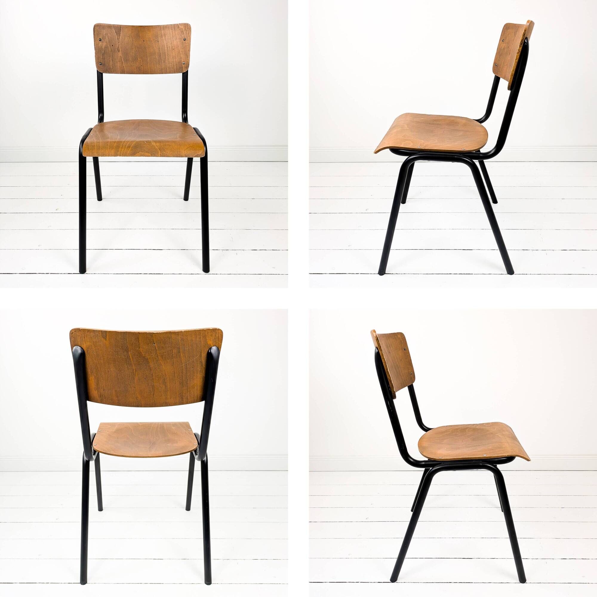 Chaise d’école vintage en bois et métal – style industriel, années 60