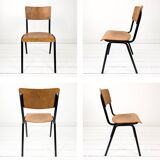 Chaise d’école vintage en bois et métal – style industriel, années 60