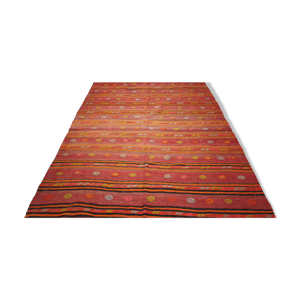 Tapis turc Kilim 9.7x5.9 pieds 297x181 cm Rouge Vintage Accent Boho Flat Woven Rug