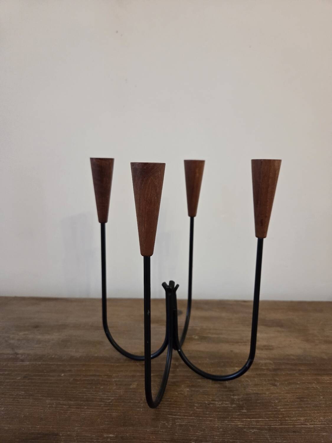 Scandinavian teak and metal candlestick