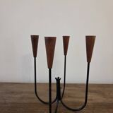 Scandinavian teak and metal candlestick