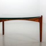 Table basse ronde en palissandre avec plateau en verre, modèle n° 104, design Sven Ellekaer