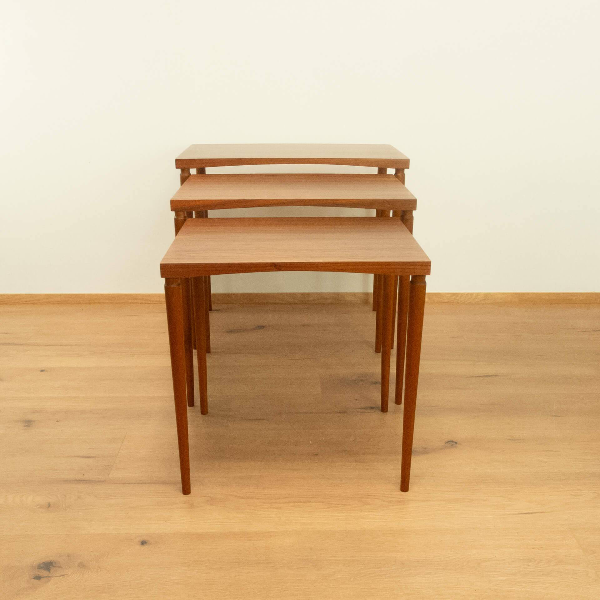 Set of 3 nesting tables, walnut with beech, vintage from the 60s