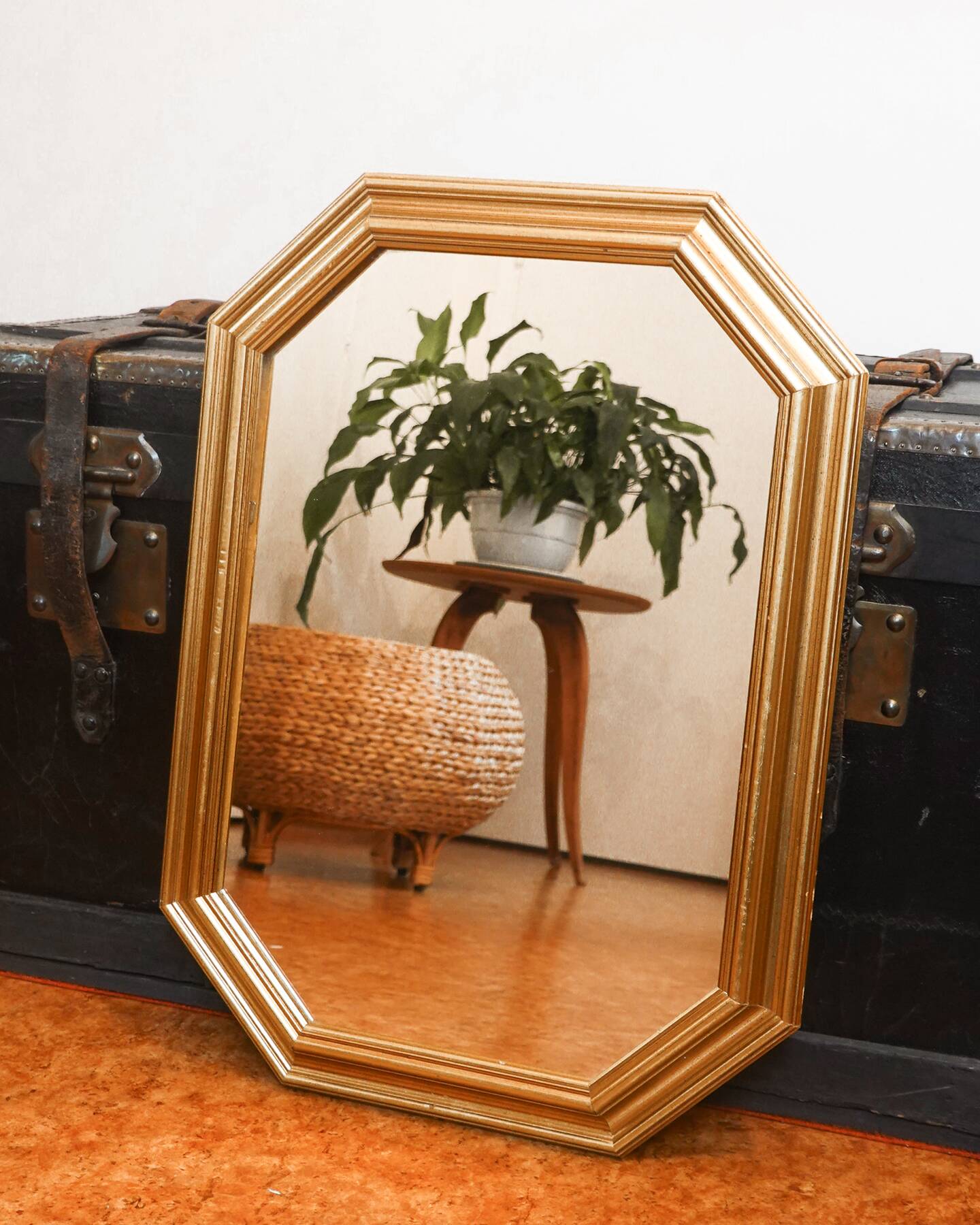 Art Deco style golden octagonal wall mirror