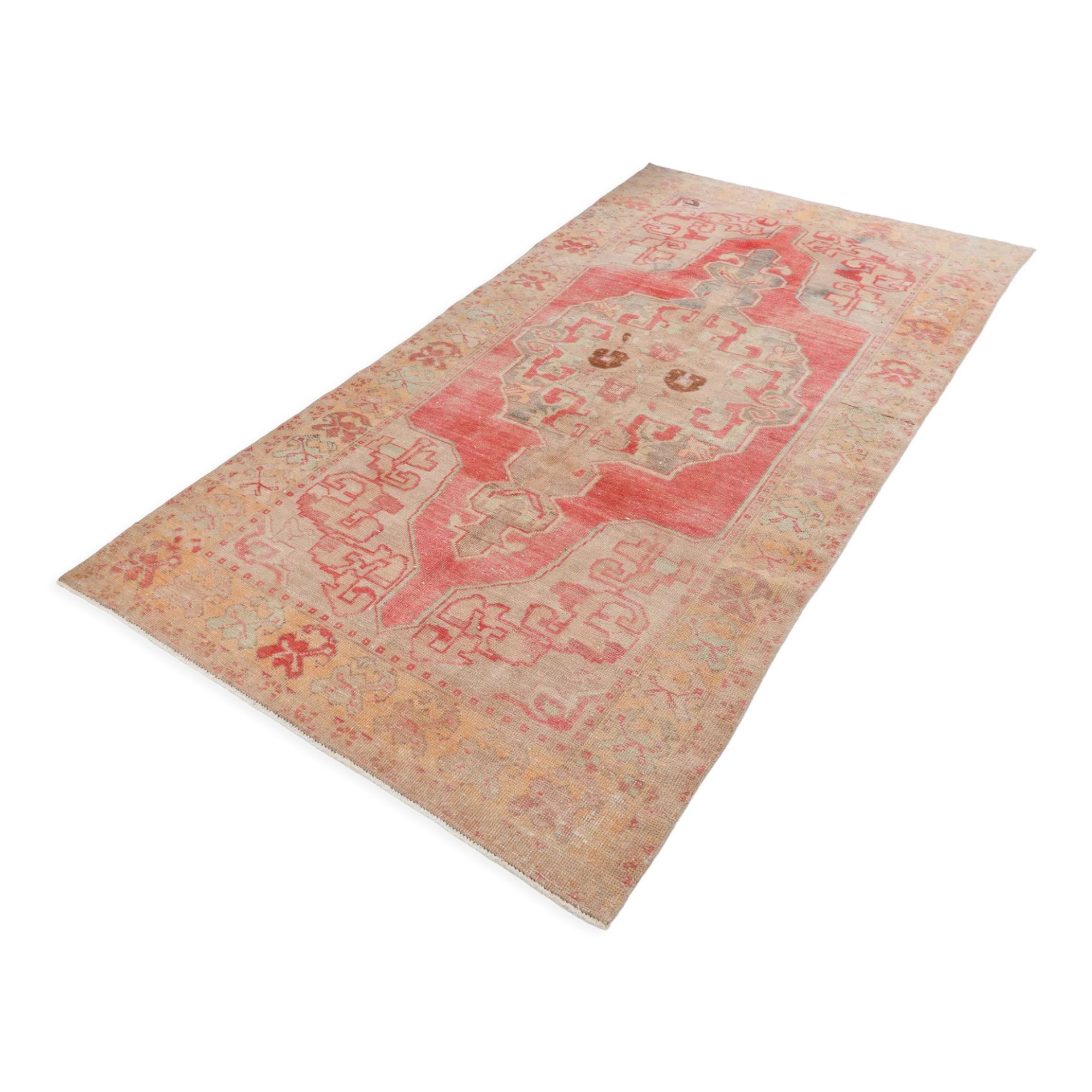 5x9 pale red & tan beige vintage rug 146x279cm