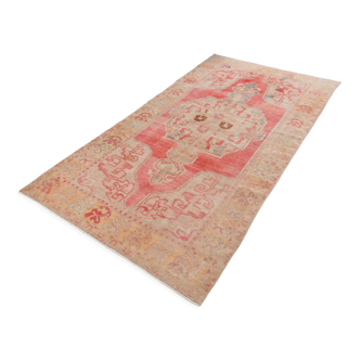 5x9 pale red & tan beige vintage rug 146x279cm