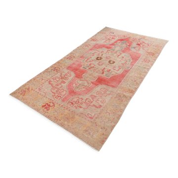 5x9 pale red & tan beige vintage rug 146x279cm
